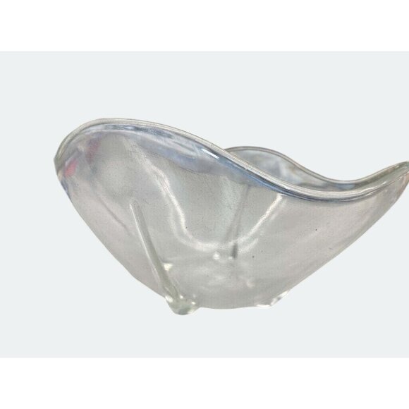 Vintage Handcrafted Clear Glass Bowl Wavy Edge Design Unique Decorative Home Acc - Picture 2 of 5